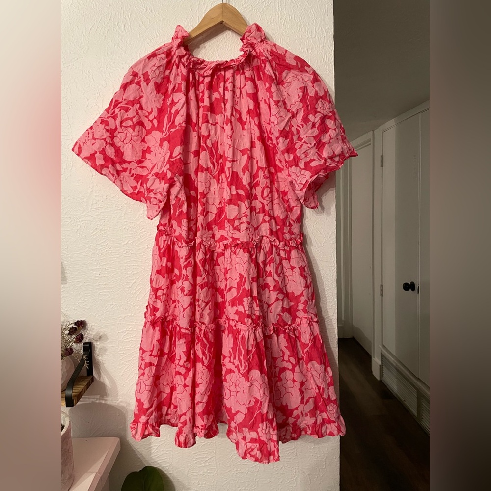 Tuckernuck Hyacinth House Pink Textured Floral Thea Mini Dress 100% cotton L - Picture 5 of 6